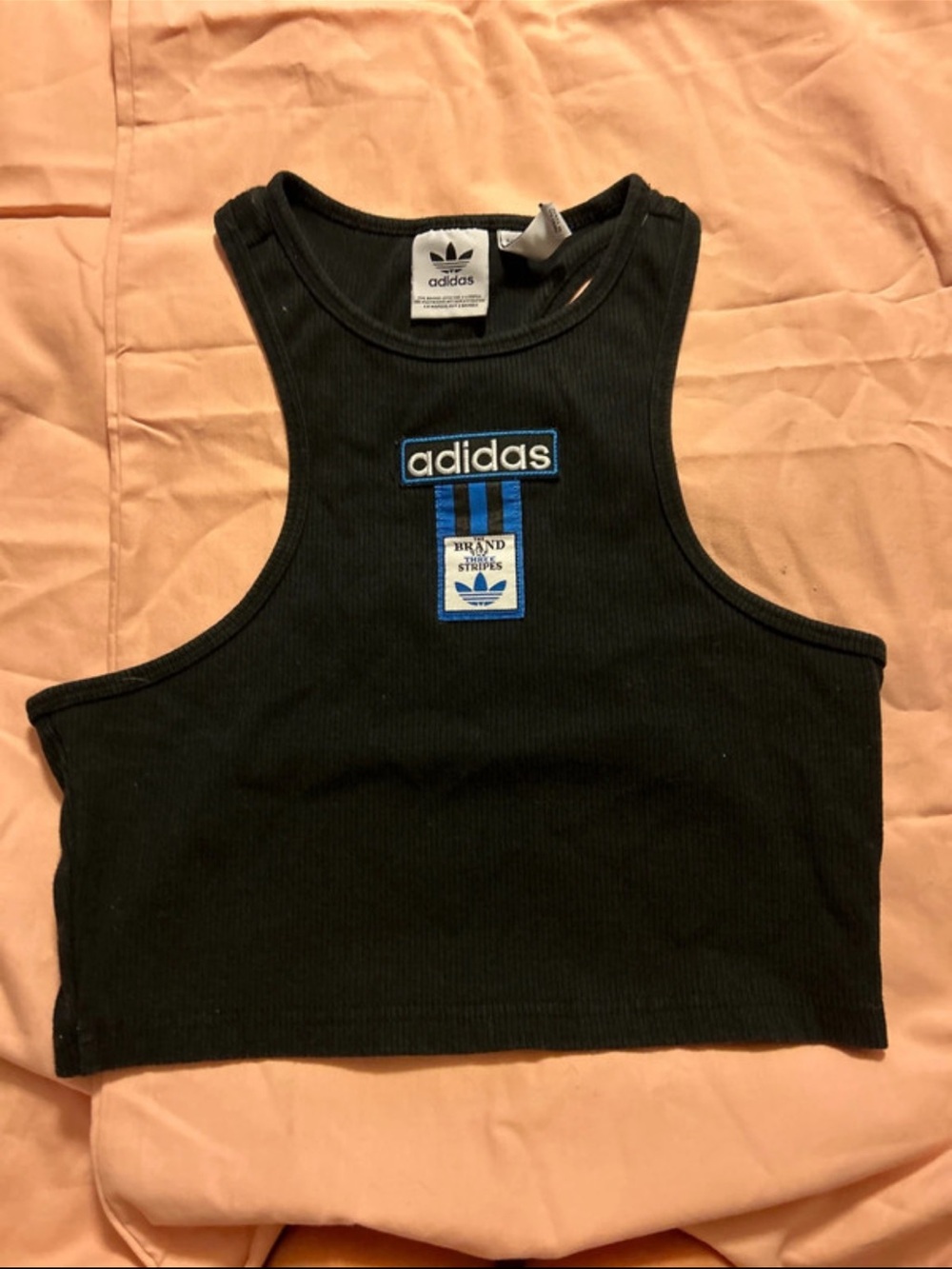 adidas Black Crop Tank Top with Blue Logo